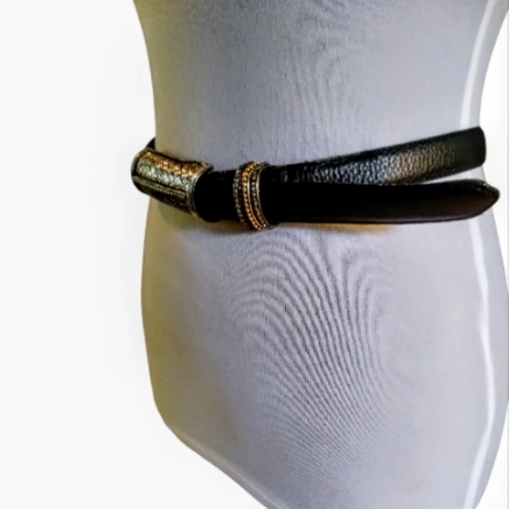 Doncaster Vintage Black Leather Belt With Silver-Tone Tunnel Buckle L